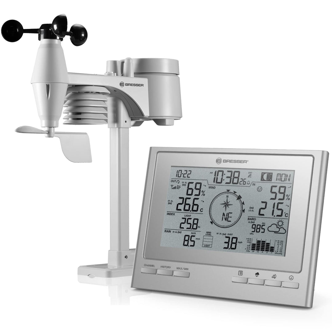 Bresser Wetterstation Funk mit Aussensensor 7-in-1 Wetter-Center ClimateScout mit Profi-Aussensensor