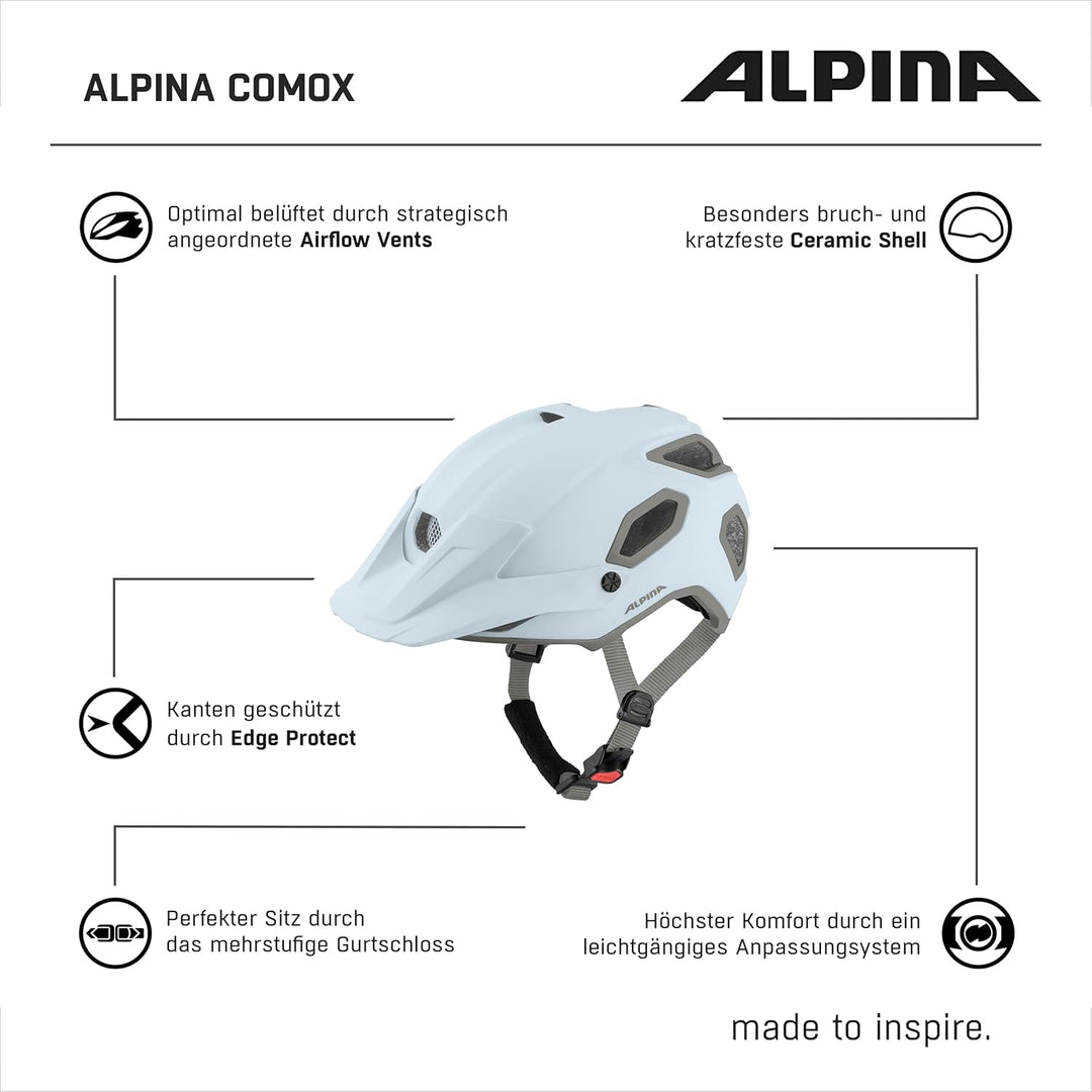ALPINA COMOX - Widerstandsfähiger, Stossabsorbierender & Anpassbarer Enduro Fahrradhelm Mit kurzem S