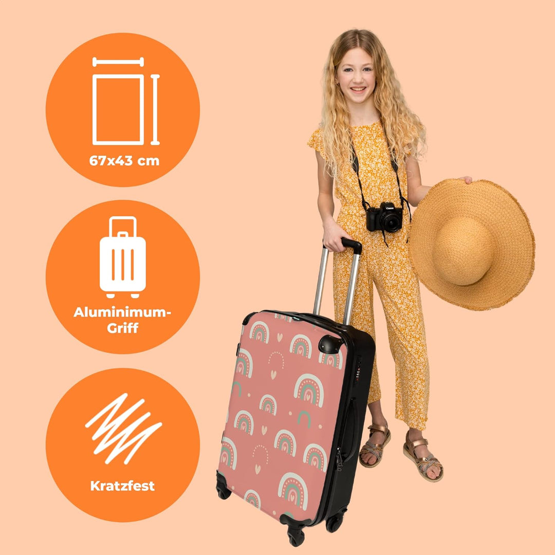 NoBoringSuitcases.com® Reisekoffer Kinder Mädchen Koffer Leicht Reisetrolley mit Rollen Gepäck Rosa