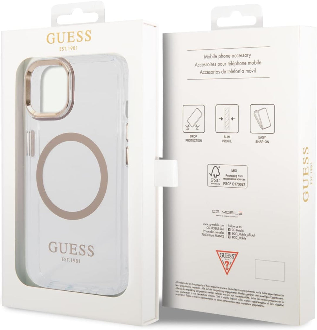 Guess GUHMP14MHTRMD Hülle für iPhone 14 Plus 6,7" Gold/Gold Hard case Metal Outline