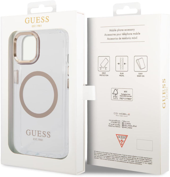 Guess GUHMP14MHTRMD Hülle für iPhone 14 Plus 6,7" Gold/Gold Hard case Metal Outline
