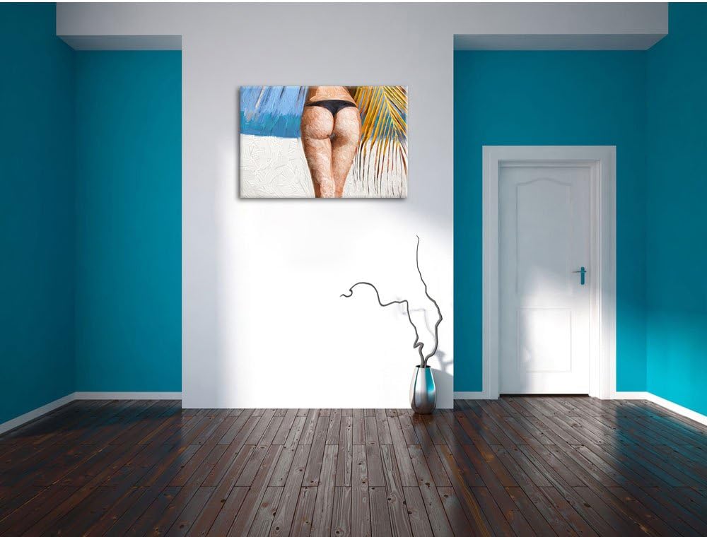 Pixxprint Sexy Frau am Strand Kunst als Leinwandbild/Grösse: 100x70 cm/Wandbild/Kunstdruck/fertig be
