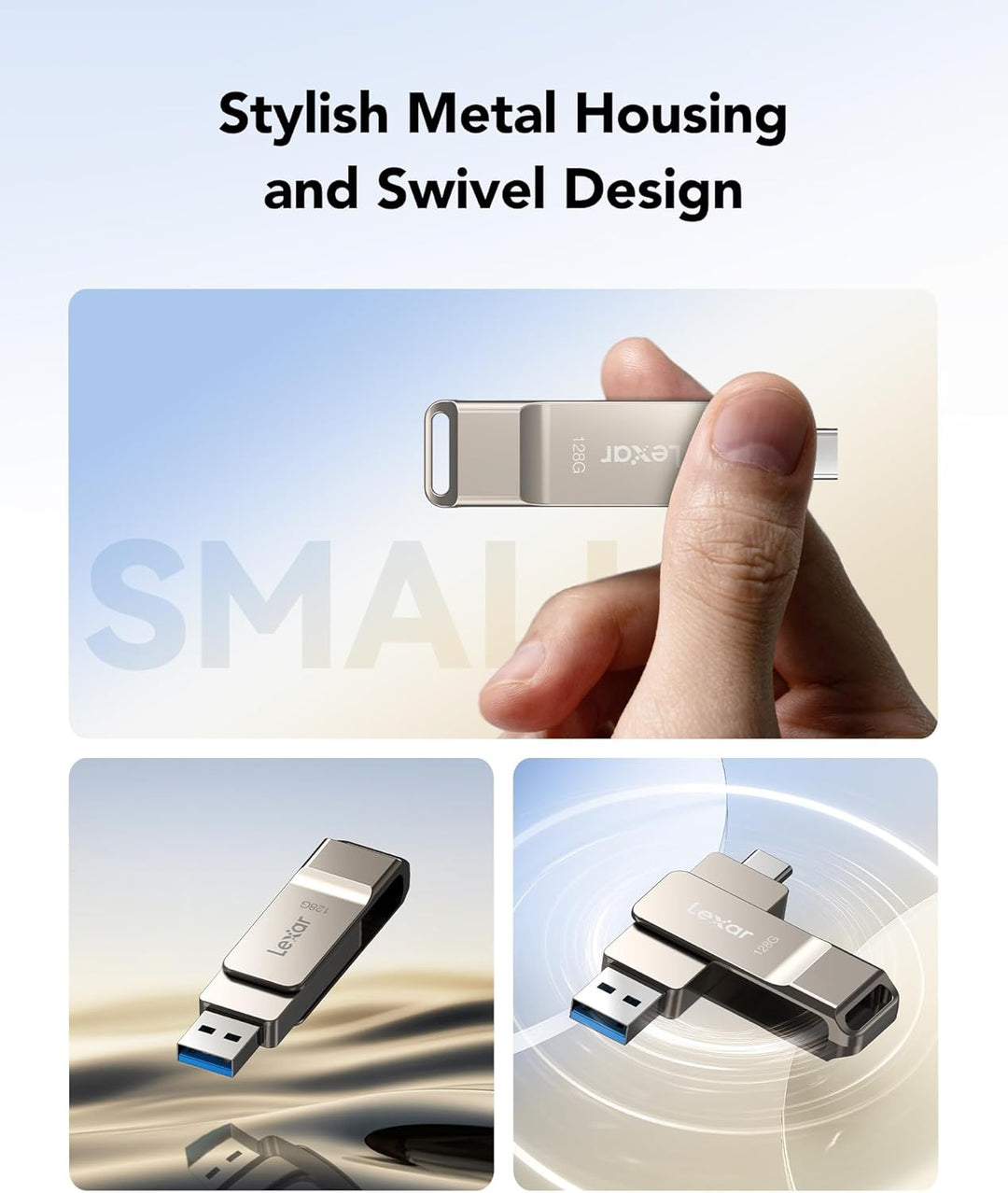Lexar D40E 128 GB Dual Drive USB 3.2 Gen 1 Type-C Jump Drive, USB-C Flash Drive, Metallgehäuse, schw