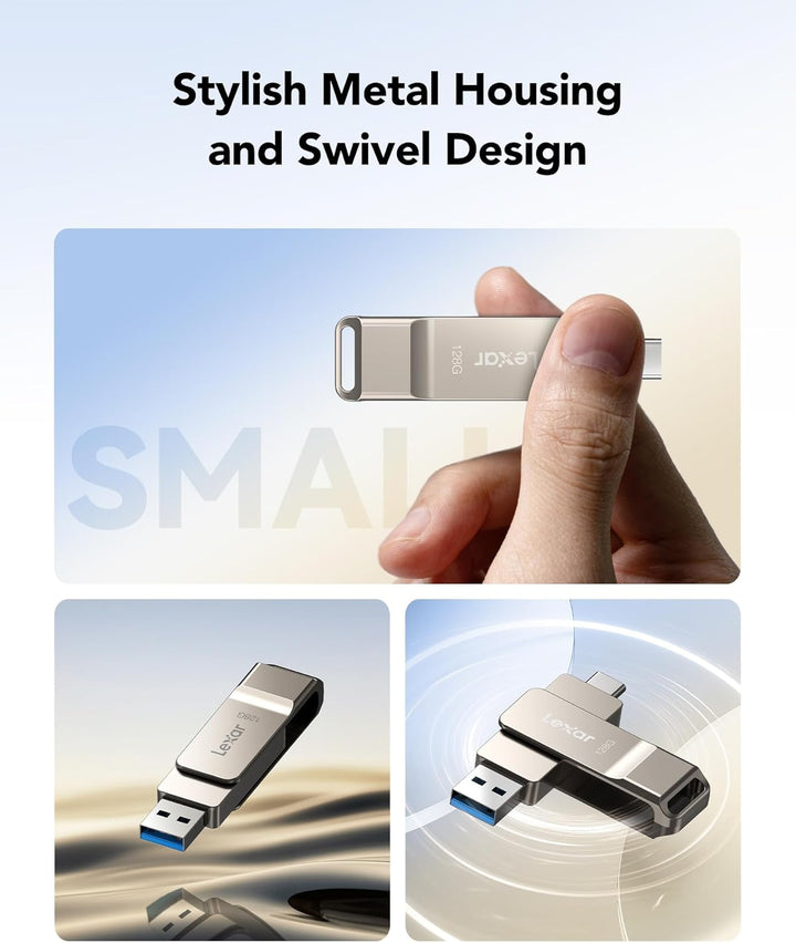 Lexar D40E 128 GB Dual Drive USB 3.2 Gen 1 Type-C Jump Drive, USB-C Flash Drive, Metallgehäuse, schw