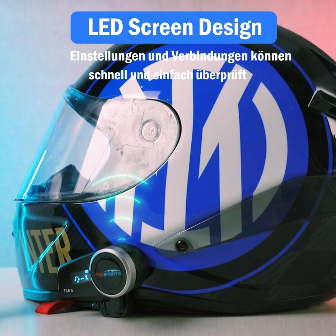 Fodsports FX6S Motorrad Intercom mit LCD Bildschirm Motorrad Bluetooth Headset für bis zu 6 Motorräd