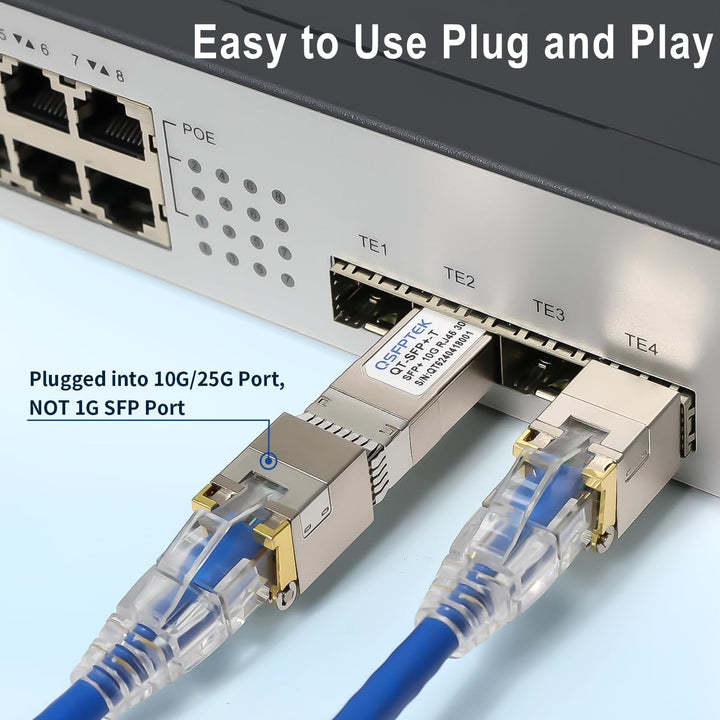 QSFPTEK Newest 10GBASE-T SFP+ RJ45 Transceiver up to 30m, 10G SFP+ to RJ45 Copper Mini-GBIC Modul wi