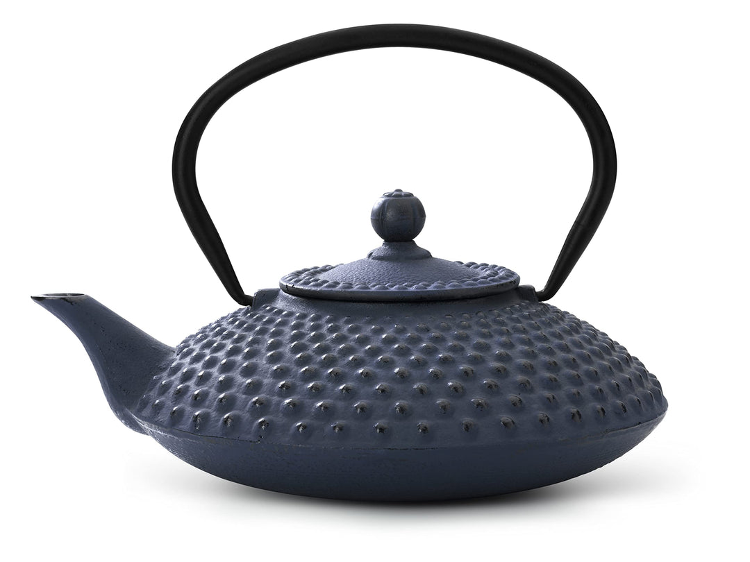 Bredemeijer Flache Blaue gusseiserne Teekanne 1.25 Liter Xilin mit Edelstahlfilter Einzelbett, Einze