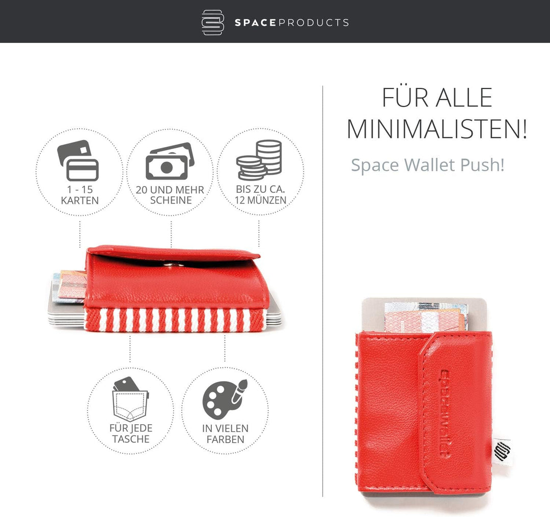 Space Products ® Mini Geldbörse rot-gestreift I Sehr kleines Echtleder Wallet/Portemonnaie mit Münzf