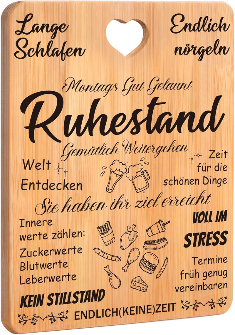 Ruhestand Geschenk, Renteneintritt Geschenk Frau Männer - Graviertes Bambus Schneidebrett, Rente Ges