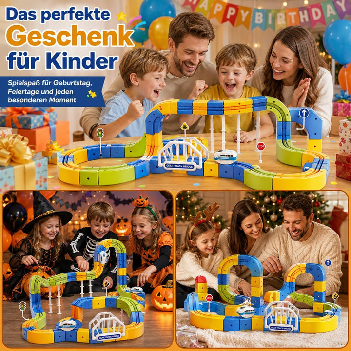 168 PCS Eisenbahn Kinder Elektrisch Cube Track Set, 3D Strecke Flexible Rennstrecke DIY Motorisierte