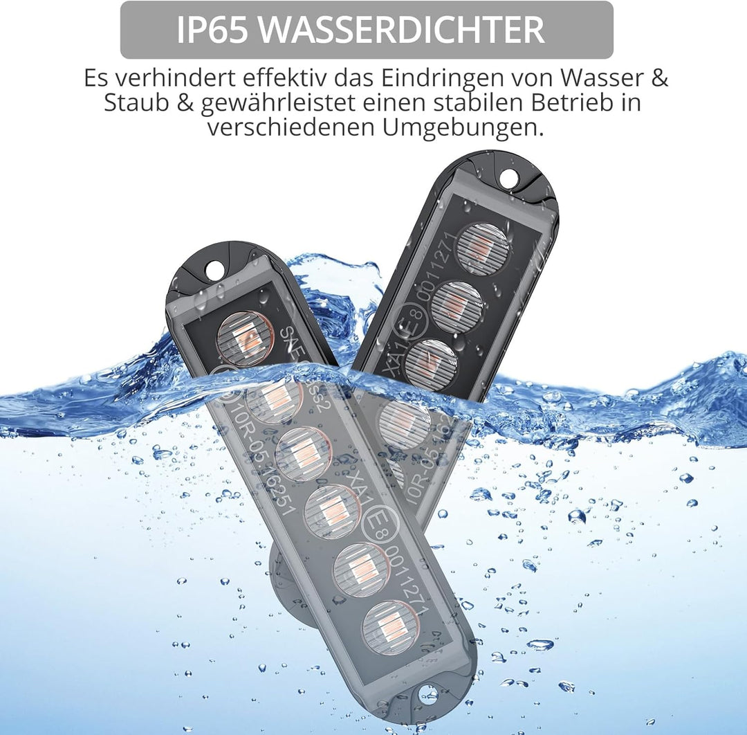 Justech 8er 6LED Warnlicht Frontblitzer Stroboskoplicht Frontblitzer, 30 Modi Warnleuchte Stroboskop