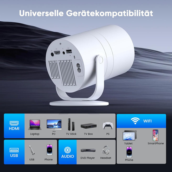 【Android 14 & Integrierte Apps】 Tecaki Mini-Projektor mit WiFi 6 und Bluetooth 5.2, Tragbarer Projek