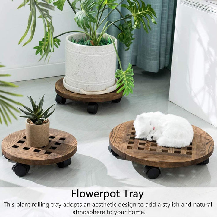 BESTonZON Pflanzenroller Holz Blumentopf Gefässroller Rund 30 cm Blumenroller Pflanzenuntersetzer Ro