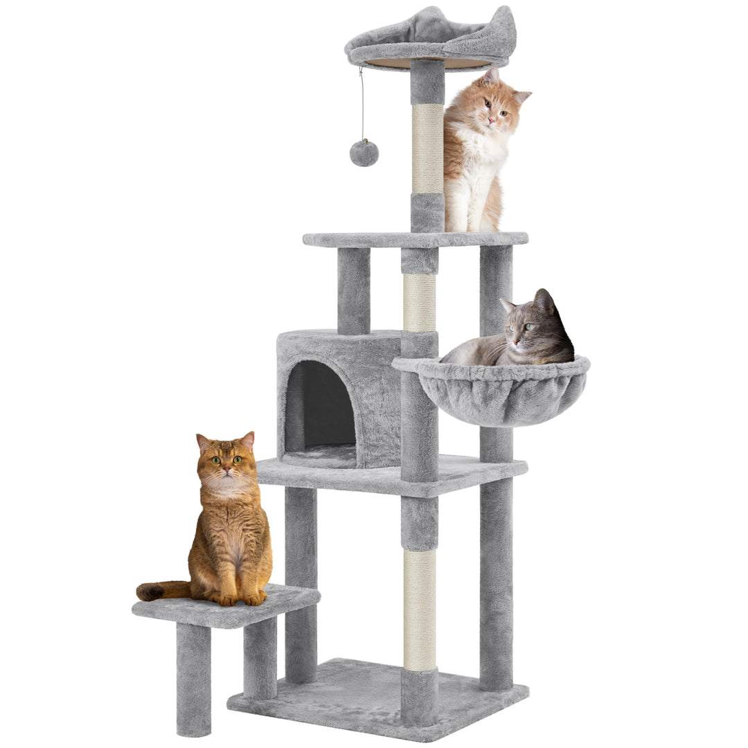 Yaheetech Kratzbaum Katzenkratzbaum 145 cm Stabiler Katzenbaum mit Aussichtsplattform Liegemulde Sis