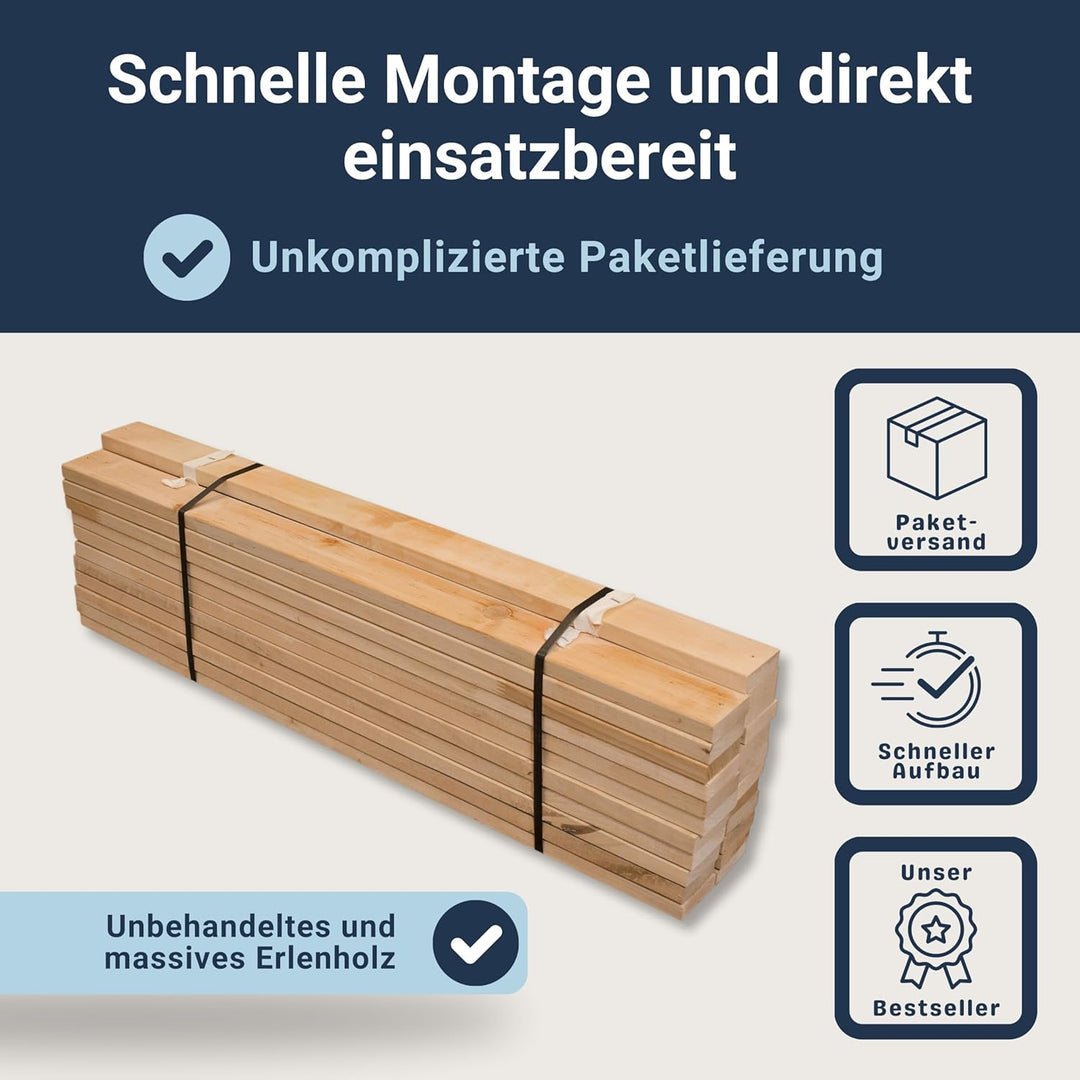 Betten-ABC Premium Rollrost, Stabiles Erlenholz, mit 23 Leisten und Befestigungsschrauben Grösse 90