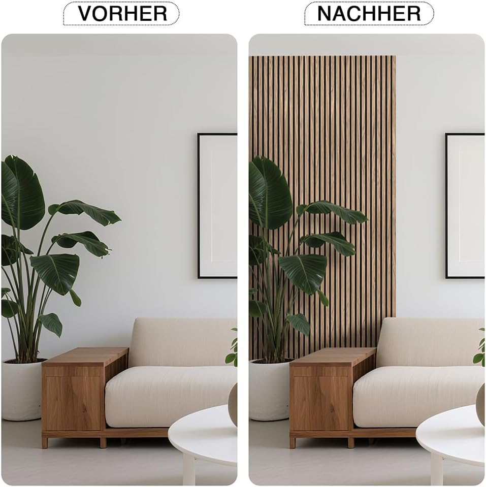 Akustikpaneele Holz 120x60cm-2er Set(1,44m²) 3D Wandpaneele mit Holzfurnier & Filz, Akustik Holzpane