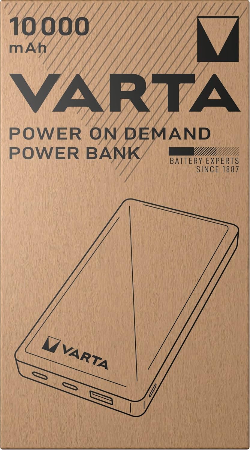 VARTA Power Bank 10000mAh, Powerbank Power on Demand mit 4 Anschlüssen (1x Micro USB, 2x USB A, 1x U