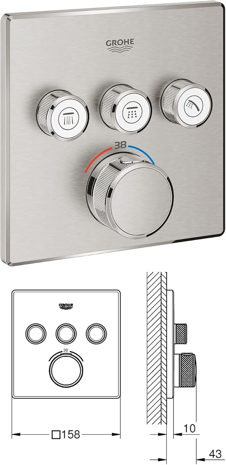 vanvilla Duschsystem mit Unterputz Duscharmatur von Grohe SmartControl Supersteel 3-Wege und vanvill