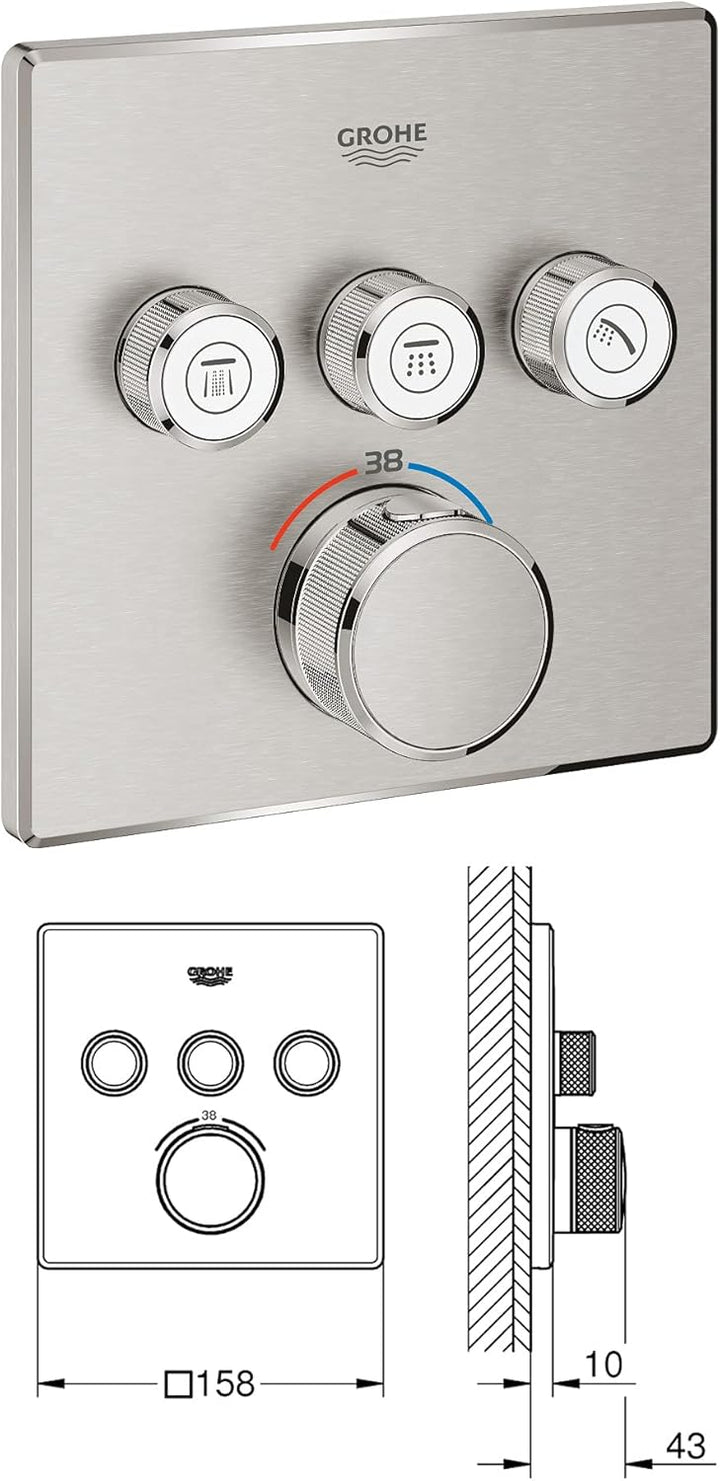 vanvilla Duschsystem mit Unterputz Duscharmatur von Grohe SmartControl Supersteel 3-Wege und vanvill