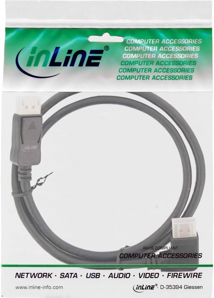 InLine® DisplayPort 1.4 Kabel, 8K4K, rechts gewinkelt, schwarz/gold, 2m 2m Single, 2m Single