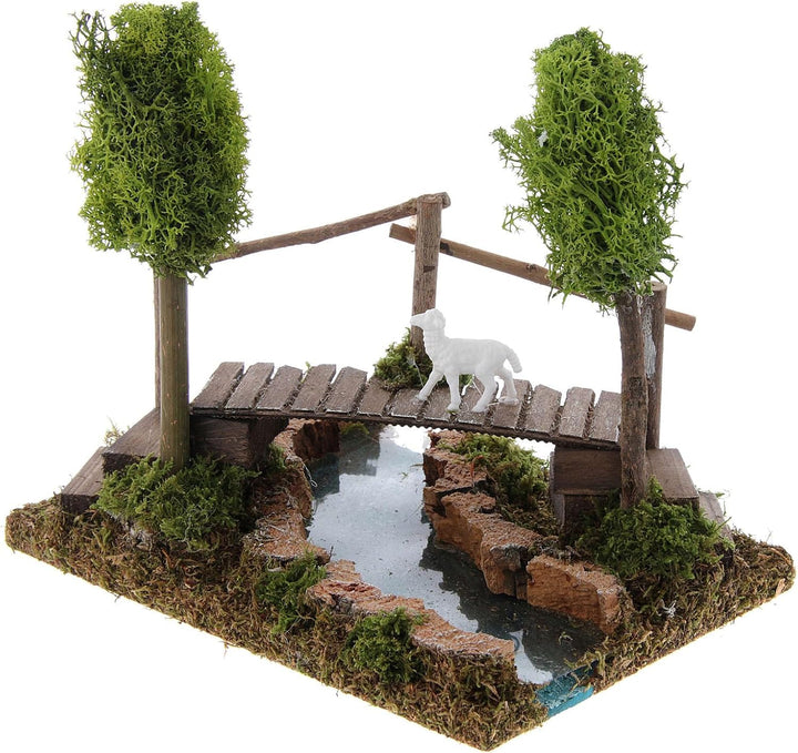 Holyart Fluss mit Brücke und Flechtebäumen: Krippenszene