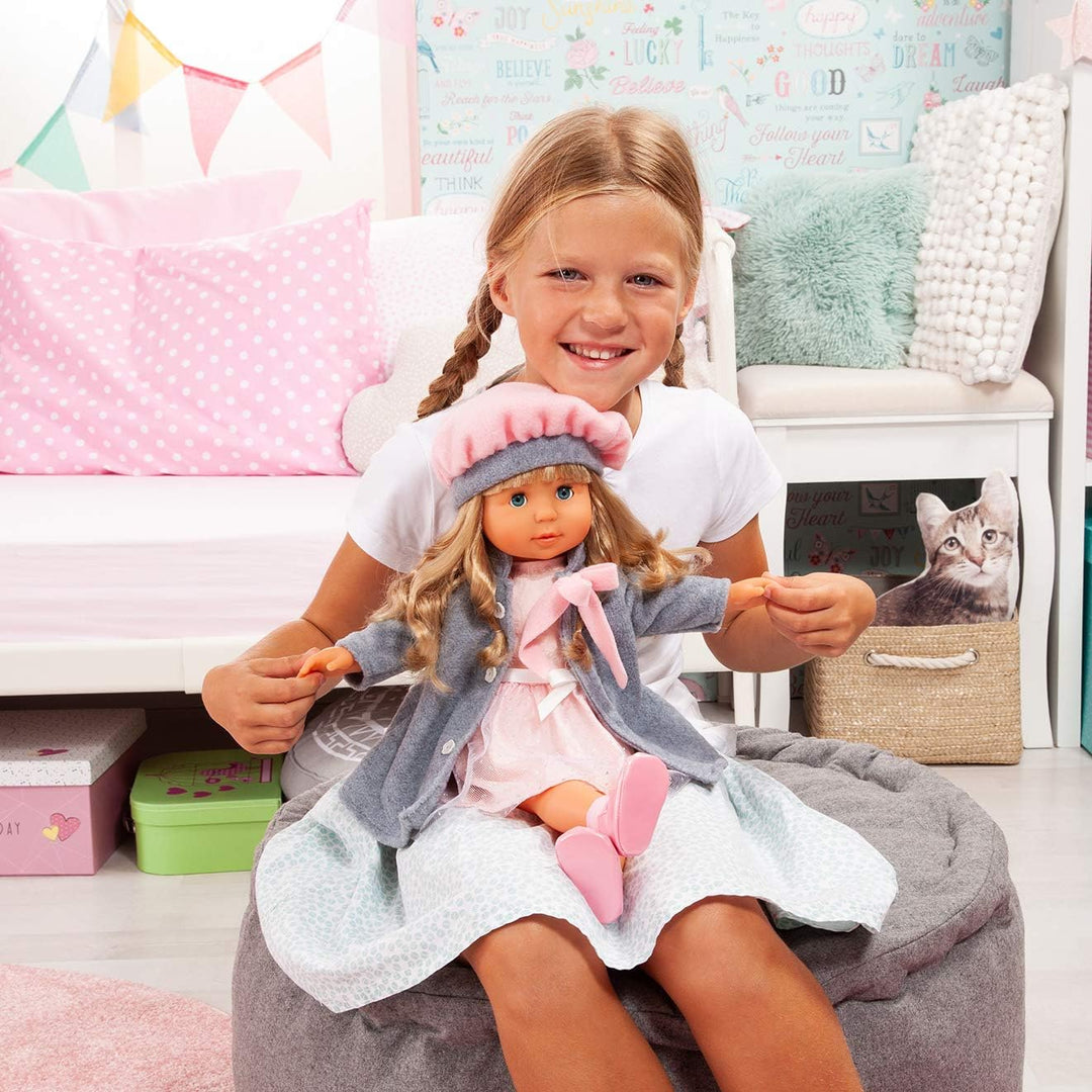 Bayer Design 94635AX Funktionspuppe Charlene mit Haaren und Schlafaugen, spricht und singt 90 Sätze,