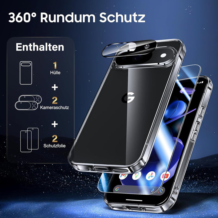 UniqueMe für Google Pixel 9 Hülle,5-in-1-Set Handyhülle für Google Pixel 9 Case Rundumschutz Schutzh