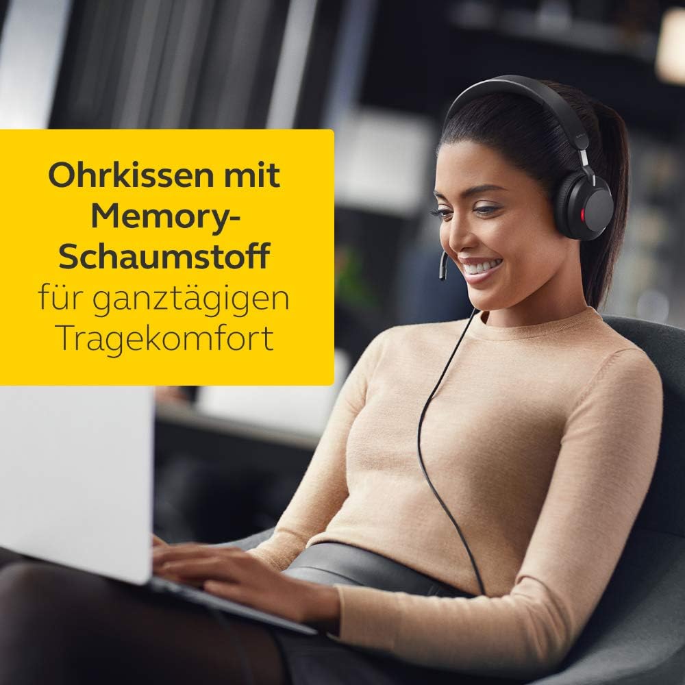 Jabra Evolve2 40 PC Headset – Noise Cancelling UC Certified Stereo Headphones With 3-Microphone Call