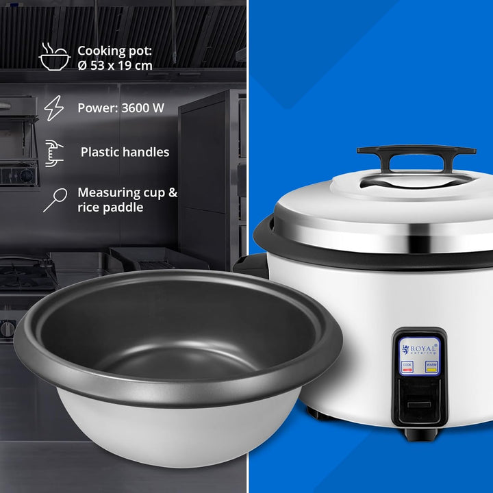 Royal Catering Elektrischer Reiskocher 27 L 3600 W für bis zu 70 Portionen automatische Warmhaltefun