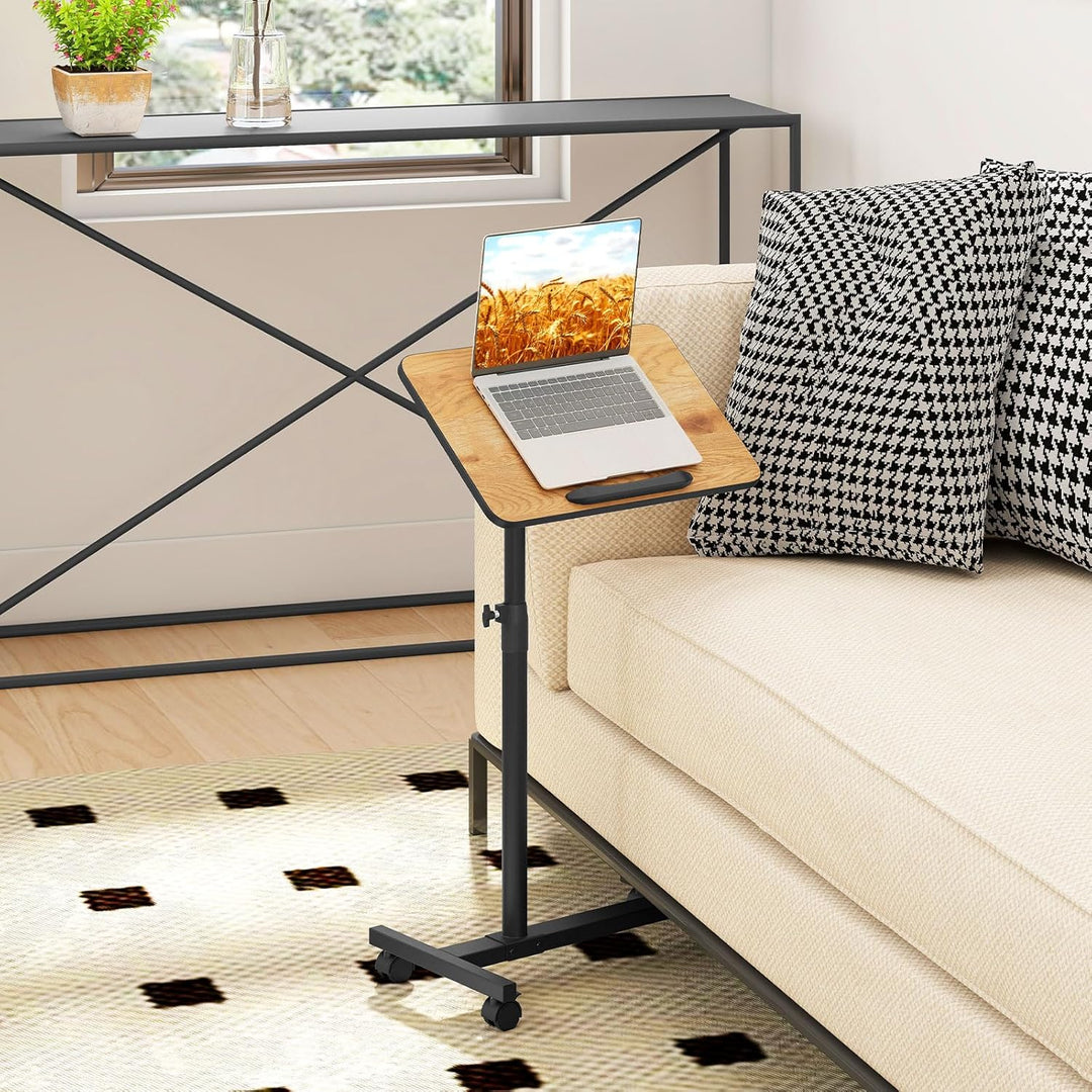 GIANTEX Betttisch Höhenverstellbar 69-112 cm, Laptoptisch mit Abschliessbaren Rollen, Pflegetisch mi
