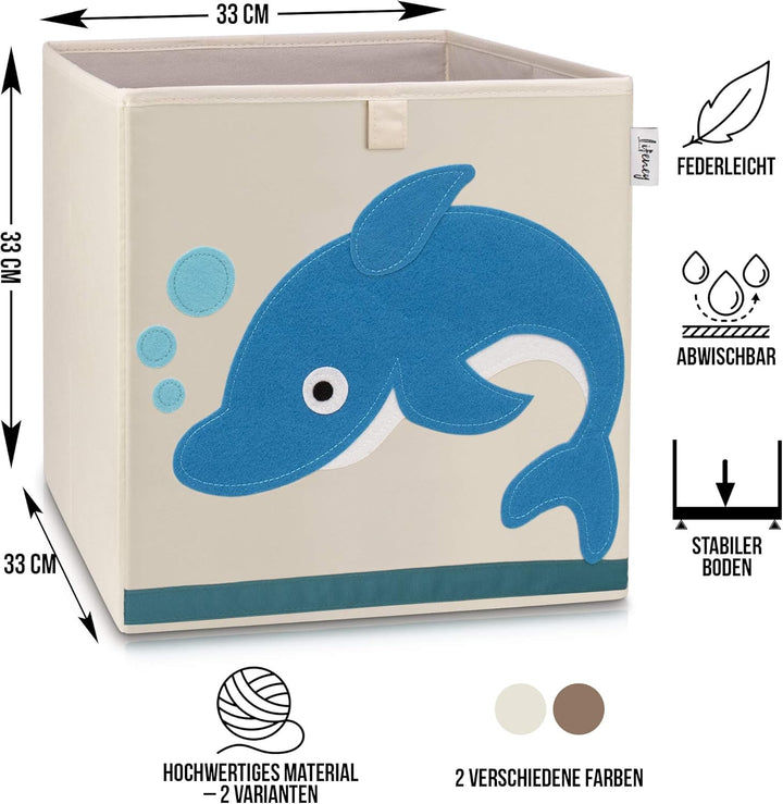 LIFENEY Aufbewahrungsbox Kinder mit Delfin Motiv I Spielzeugbox mit Tiermotiv passend für Würfelrega