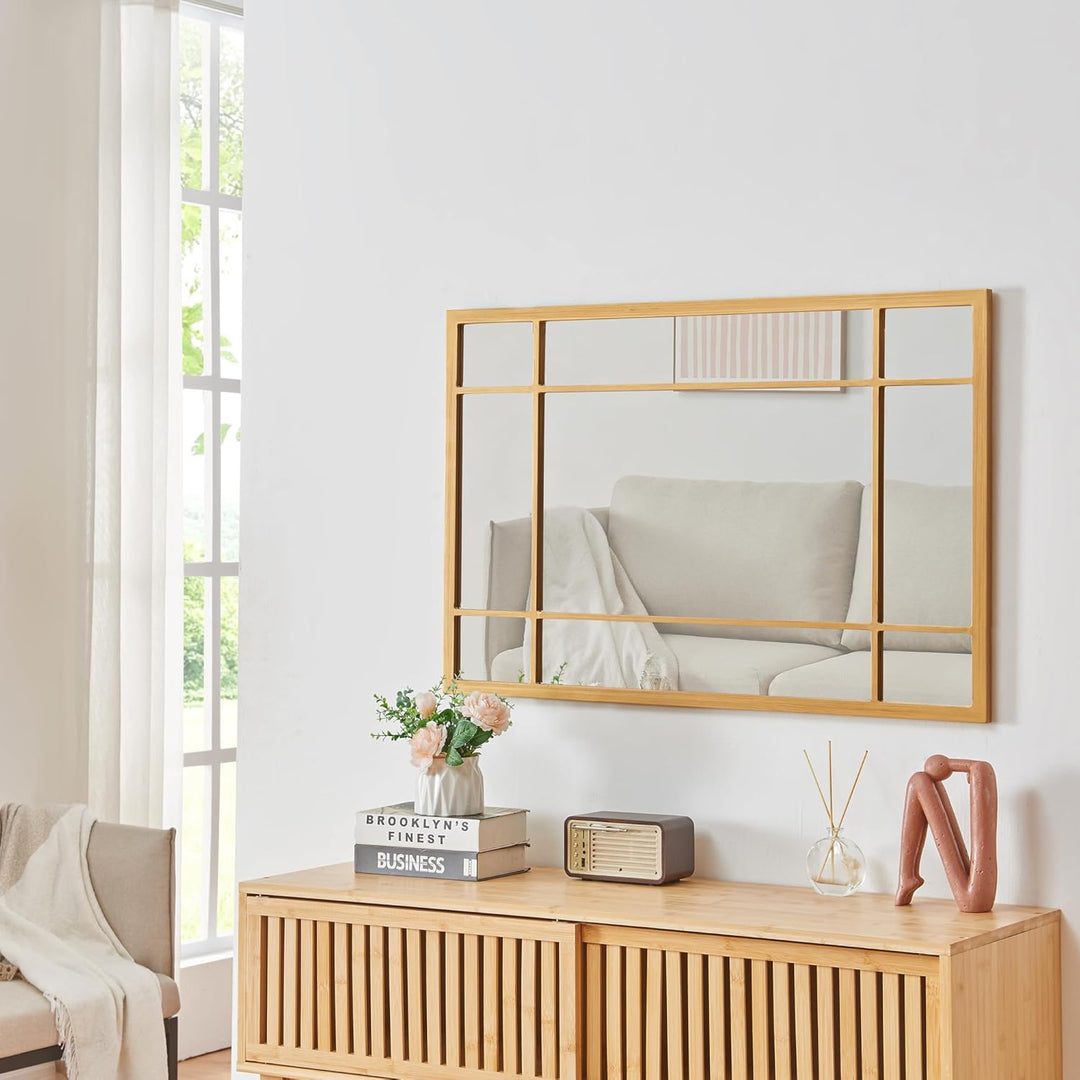 [en.casa] Wandspiegel Colobraro Fensterspiegel rechteckig 90 x 60 cm Spiegel Goldener Rahmen vertika
