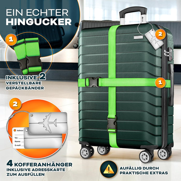 tillvex® Reisekoffer Set 4-teilig + Gepäckwaage, 8X Koffergurte &amp; 4X Kofferanhänger | Kofferset 4 Ro