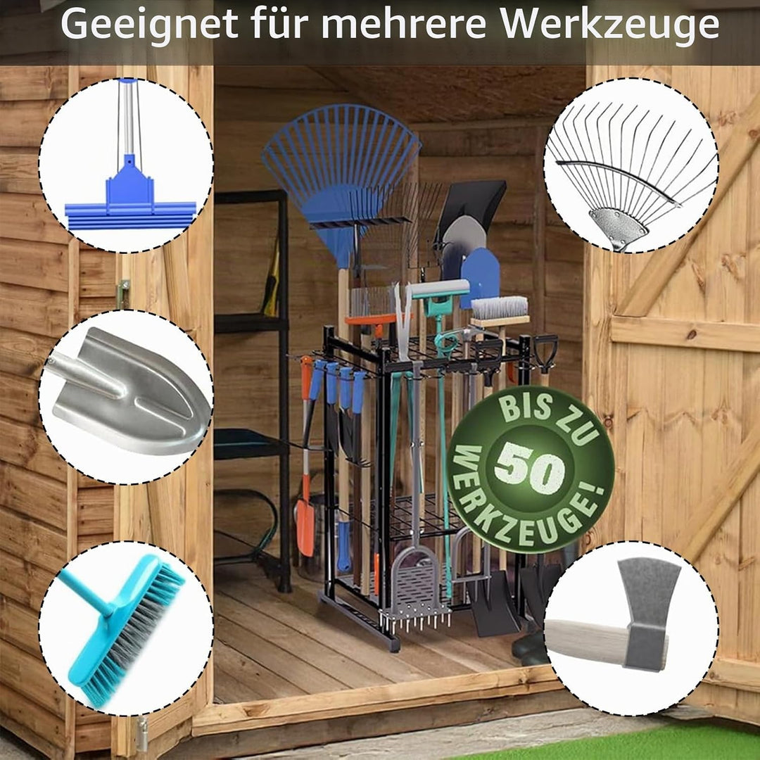 Gerätehalter, Gartengeräte Lagerregal aus Hochwertigem Kohlenstoffstahl mit Universalrad Schwarzer G