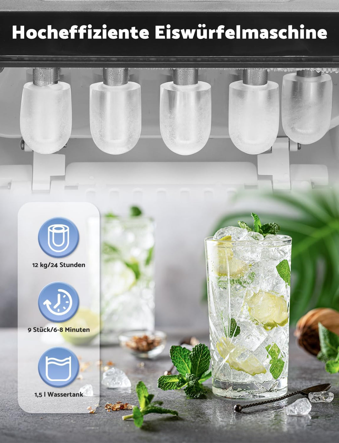 Eiswürfelmaschine, Eiswürfelbereiter Ice Maker 6-13Min Produktionszeit Ice Cube Maker, Eiswürfel Mas