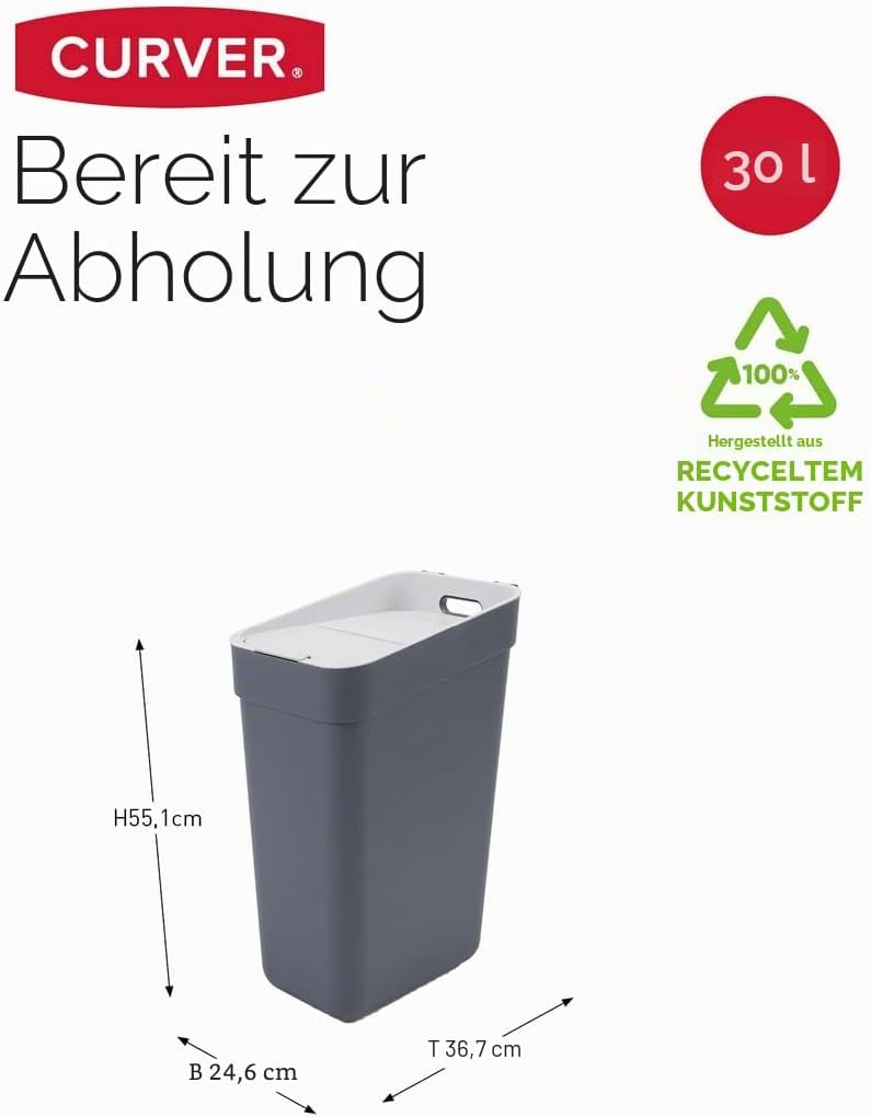 CURVER READY TO COLLECT 30L Mülleimer perfekt zur Trennung von Abfall, Mülltrennsystem stapelbar, du