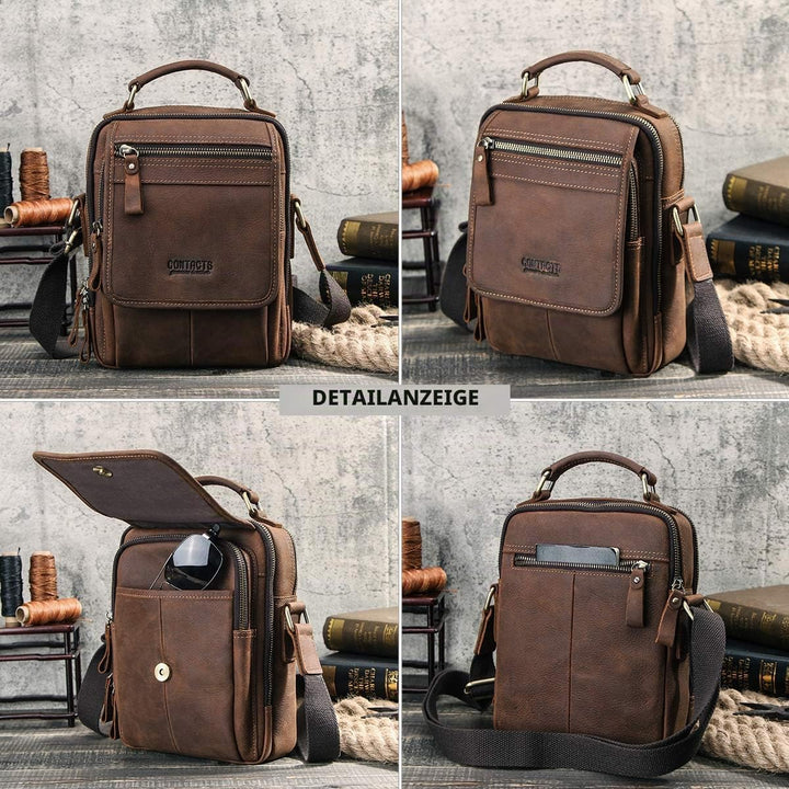 Contacts Echtes Leder Herren Laptop Mini Tab Messenger Crossbody Tasche Handtasche Kaffee