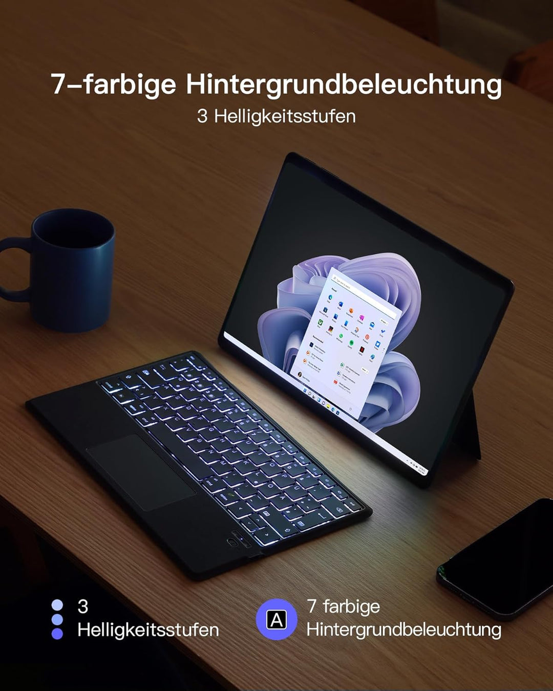Inateck Bluethooth Tastatur mit Touchpad,Tablet Tastatur Ultra-Slim, mit 3 Bluetooth Kanälen für Win