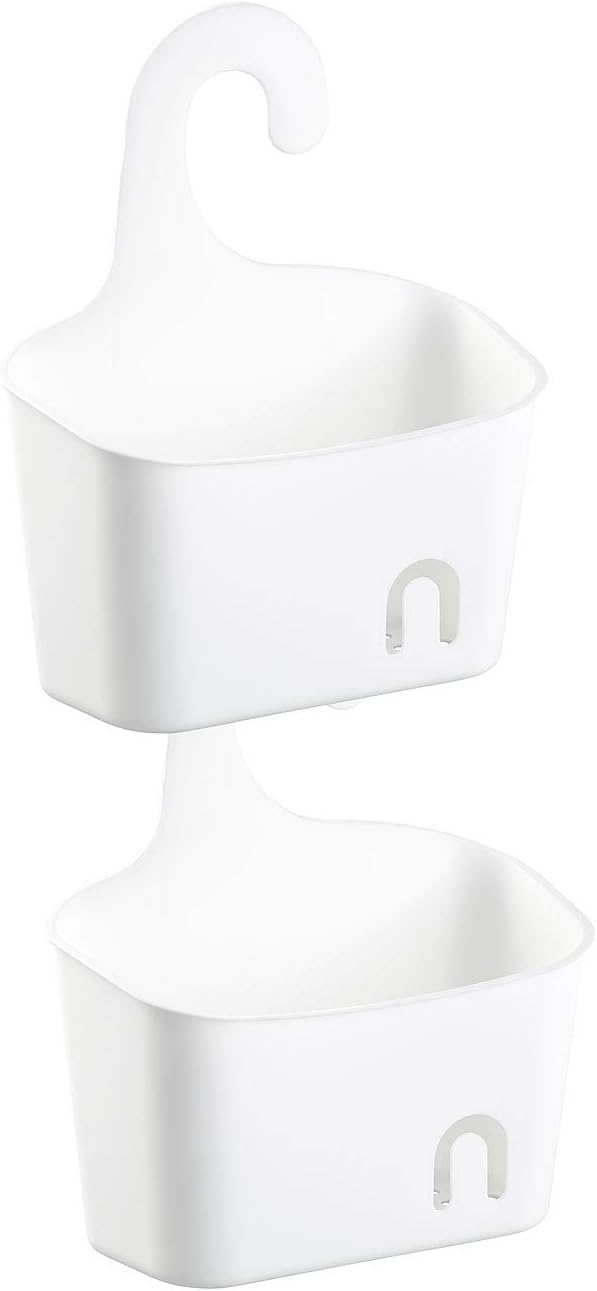 Seifenkörbe: 2er-Set Duschkörbe mit Aufhänge-Haken und Ablaufgitter, grau und weiss Accessoire, Uten