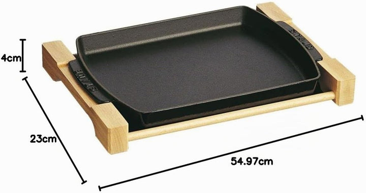 Staub Teller mit Holzunterlage, rechteckig (33 x 23 cm, 1 L) schwarz