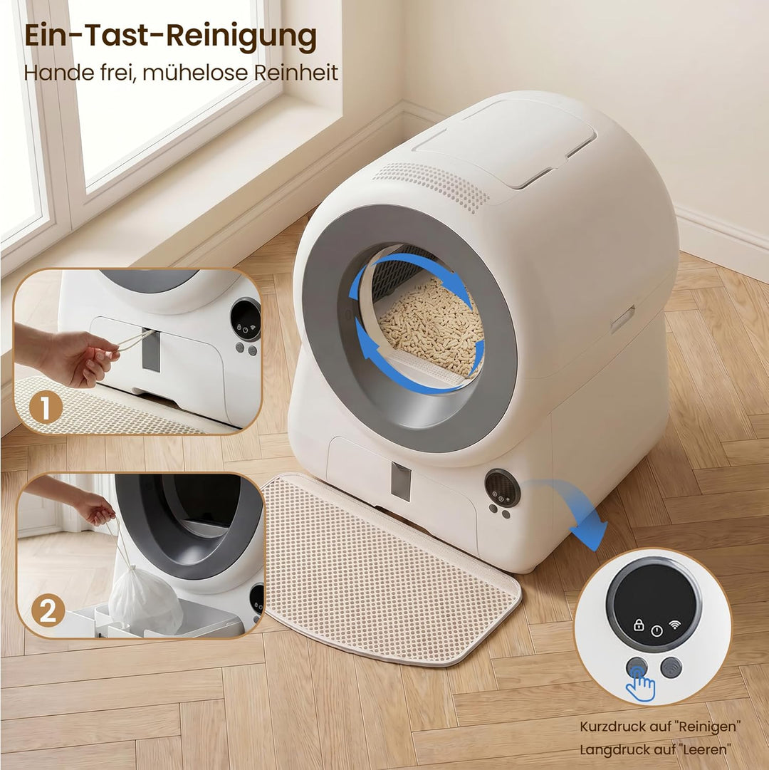 JUMMICO Automatisches Selbstreinigende Katzentoilette, XXXL 100L Innenvolumen, 12L Sammelbehälter, A