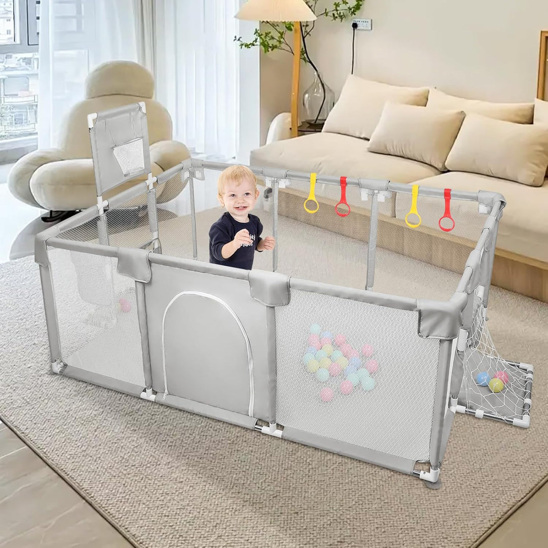 Laufstall für Wohnung, Babybox mit 4 Saugnäpfen an der Unterseite und Reissverschlusstür, Spielbox m