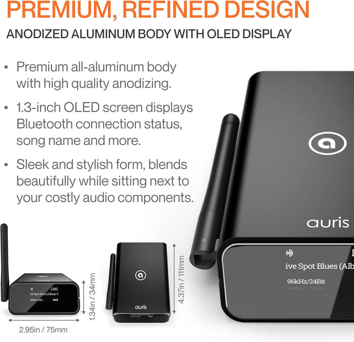 Auris Blume Pro Hi-Fi Bluetooth 5.3 Musik-Receiver - Bluetooth-Adapter mit Audiophilem DAC, LDAC, Ap