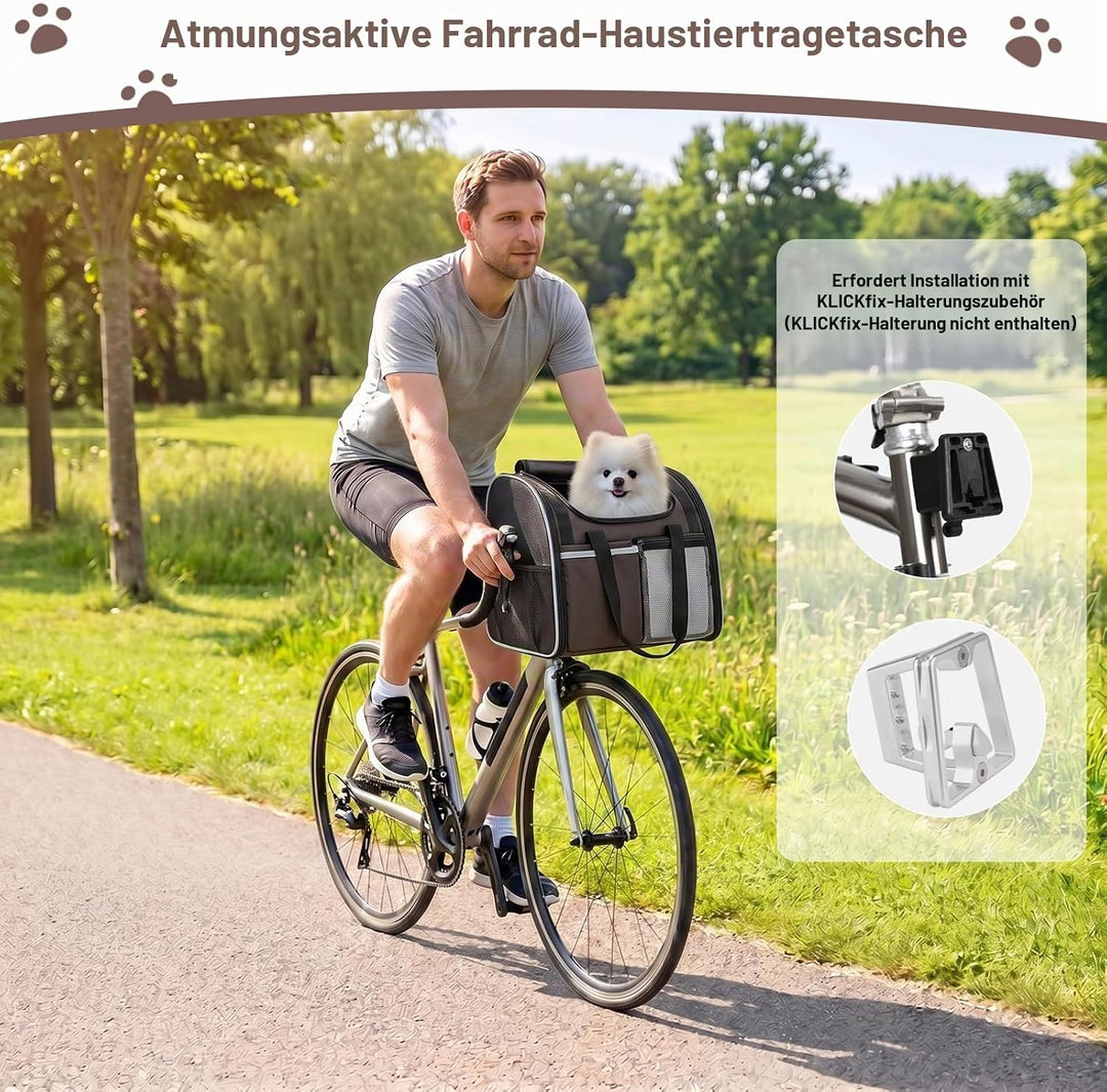 Hundekorb Fahrrad Vorne, Tragbarer Atmungsaktiver Hundefahrradkorb mit Sicherheitsleine Weichem Kiss