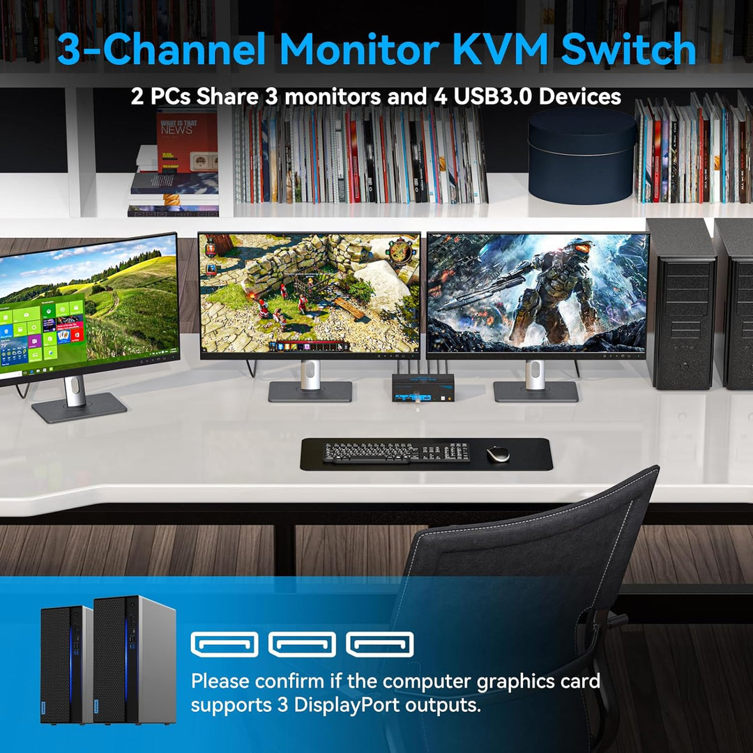 8K60Hz Displayport KVM Switch 2 PC 3 Monitore USB3.0 KVM Umschalter mit 4 USB-Anschlüssen Für Zwei C