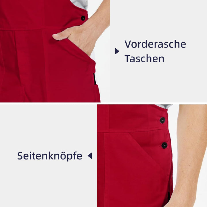 WORK IDEA Arbeits-Latzhose für Männer Multi Pocket Technology Herren Arbeitslatzhose M Rot, M Rot