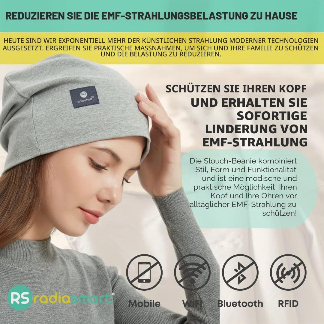 Radia Smart EMF Schutz-Slouch-Mütze, 5G Strahlenschutz, RF-Abschirmung, WiFi-Strahlenschutz, Kopfman