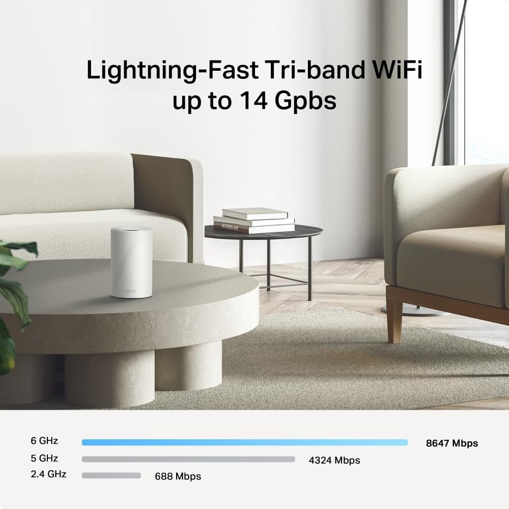TP-Link Deco BE68 (3-Pack), WiFi 7 Mesh BE14000 Tri-Band, 14 Gbit/s, Ethernet-Port bis zu 10 Gbit/s,