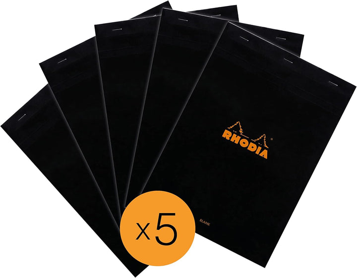 Rhodia 180009C - Packung mit 5 Notizblöcken No.18, DIN A4 80 Blätter blanko 80g, Schwarz, 1 Pack Sch