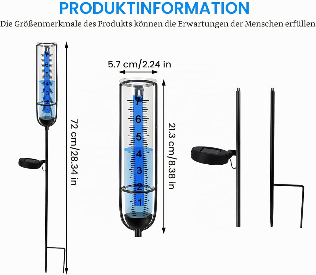 Regenmesser für den Aussenbereich mit Licht, Regenmesser für Garten Frostsicher, Outdoor Regenmesser